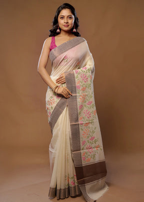 Cream Cotton Saree With Blouse Piece - Indian Silk House Agencies