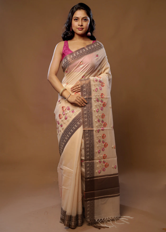 Cream Cotton Saree With Blouse Piece - Indian Silk House Agencies