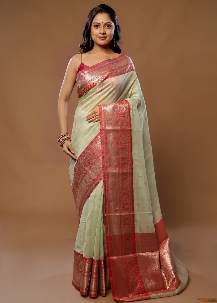 Green Cotton Saree With Blouse Piece - Indian Silk House Agencies