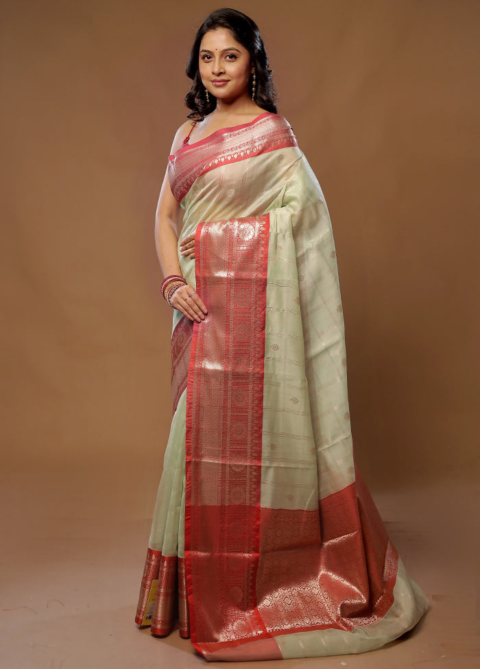 Green Cotton Saree With Blouse Piece - Indian Silk House Agencies