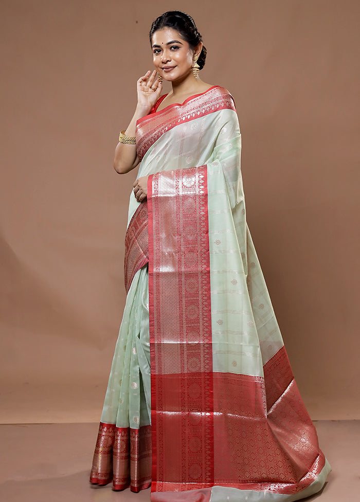 Green Cotton Saree With Blouse Piece - Indian Silk House Agencies