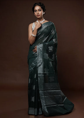 Green Cotton Saree With Blouse Piece - Indian Silk House Agencies