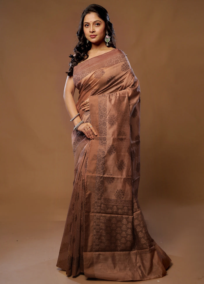 Brown Cotton Saree With Blouse Piece - Indian Silk House Agencies