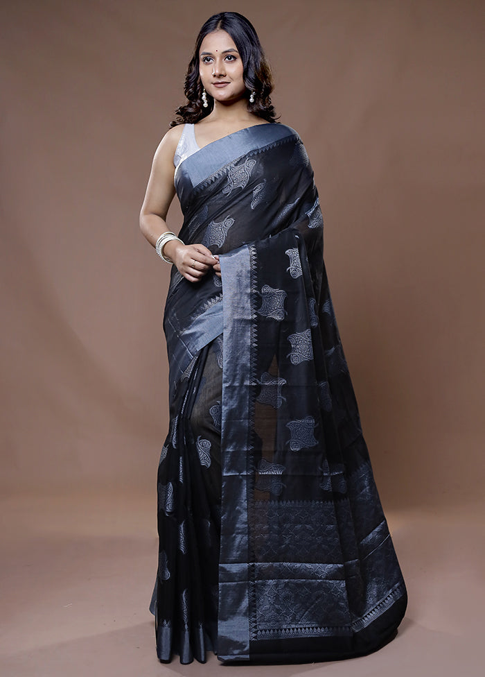 Black Cotton Saree With Blouse Piece - Indian Silk House Agencies