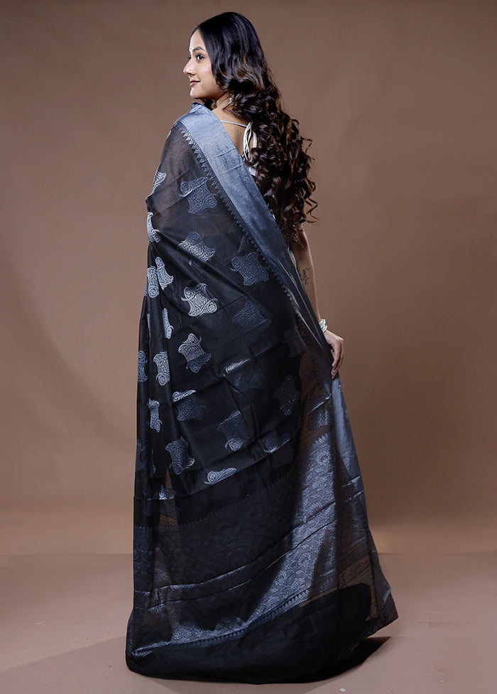 Black Cotton Saree With Blouse Piece - Indian Silk House Agencies