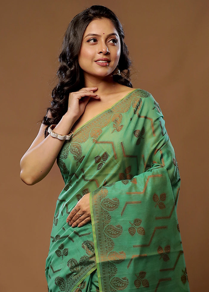 Green Cotton Saree With Blouse Piece - Indian Silk House Agencies