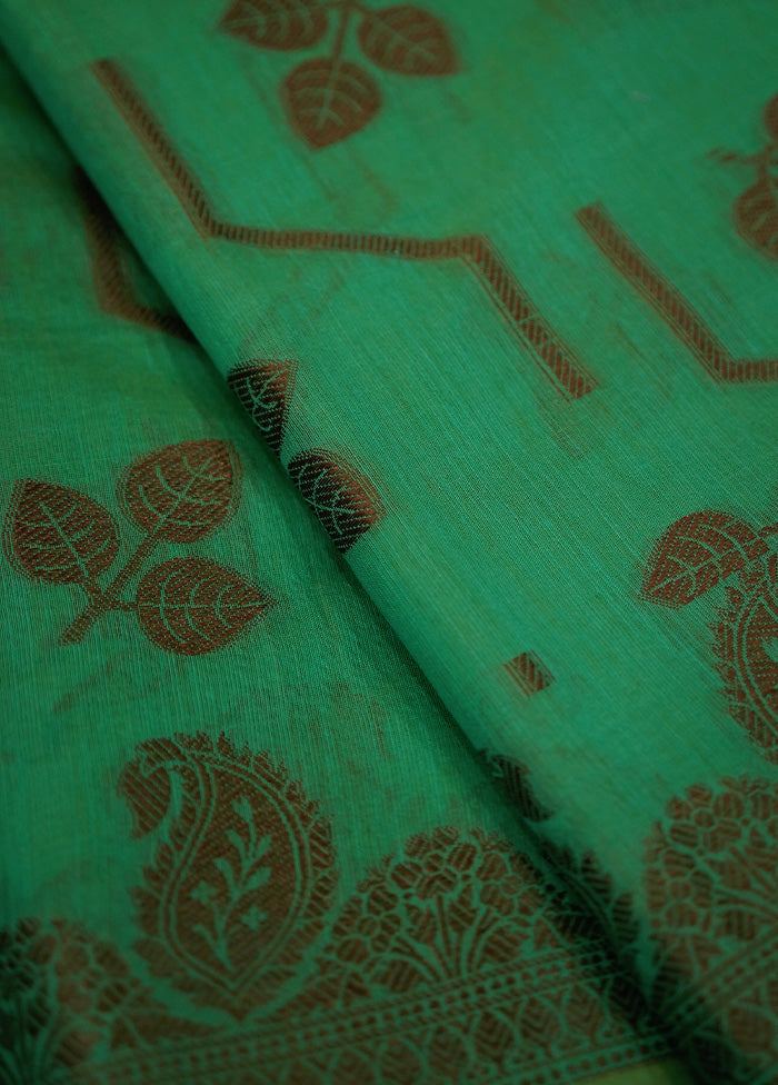 Green Cotton Saree With Blouse Piece - Indian Silk House Agencies