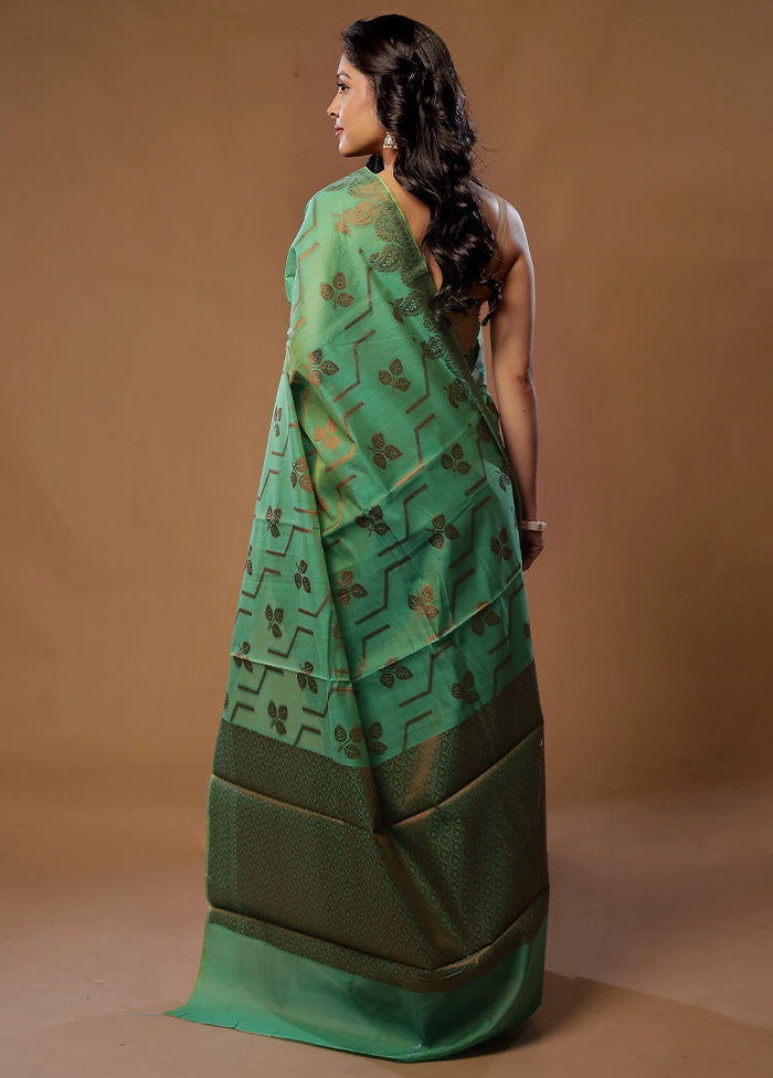 Green Cotton Saree With Blouse Piece - Indian Silk House Agencies