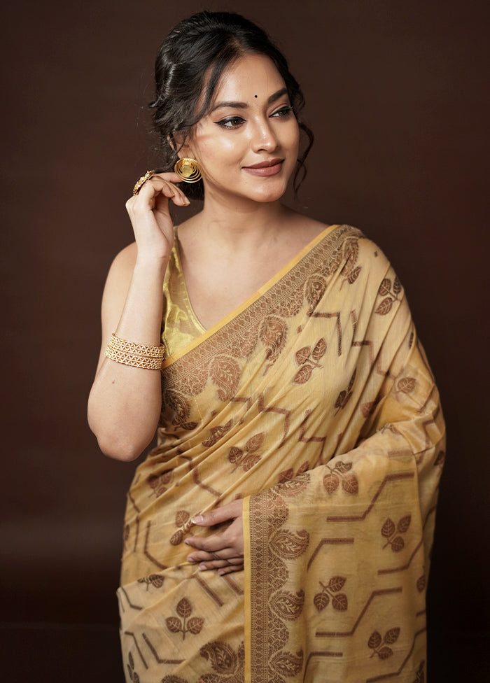 Cream Cotton Saree With Blouse Piece - Indian Silk House Agencies