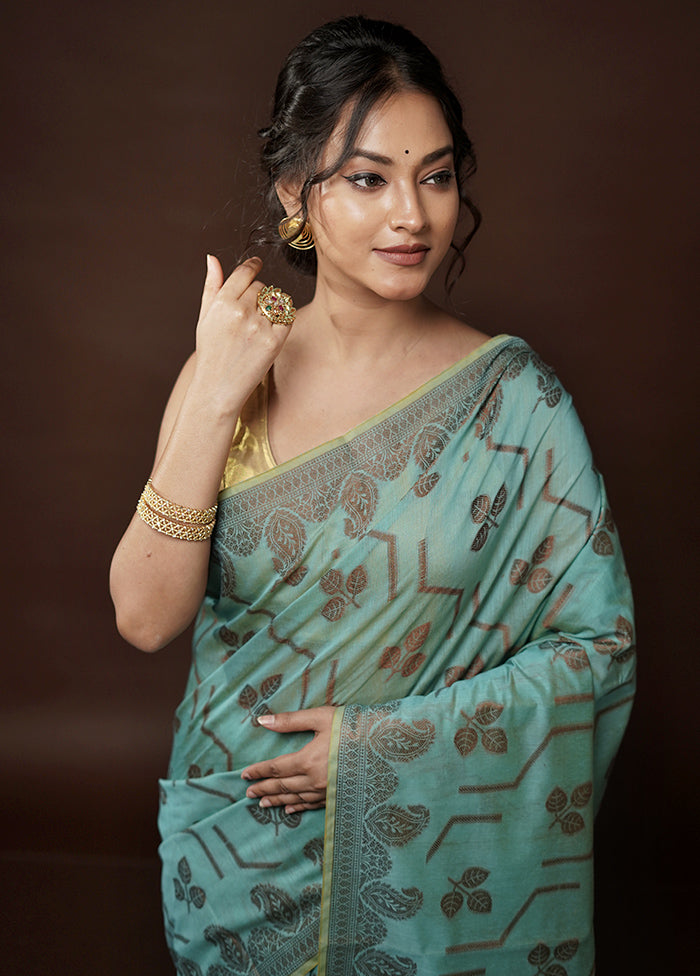 Green Cotton Saree With Blouse Piece - Indian Silk House Agencies