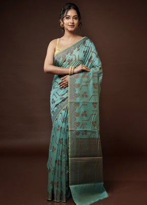 Green Cotton Saree With Blouse Piece - Indian Silk House Agencies