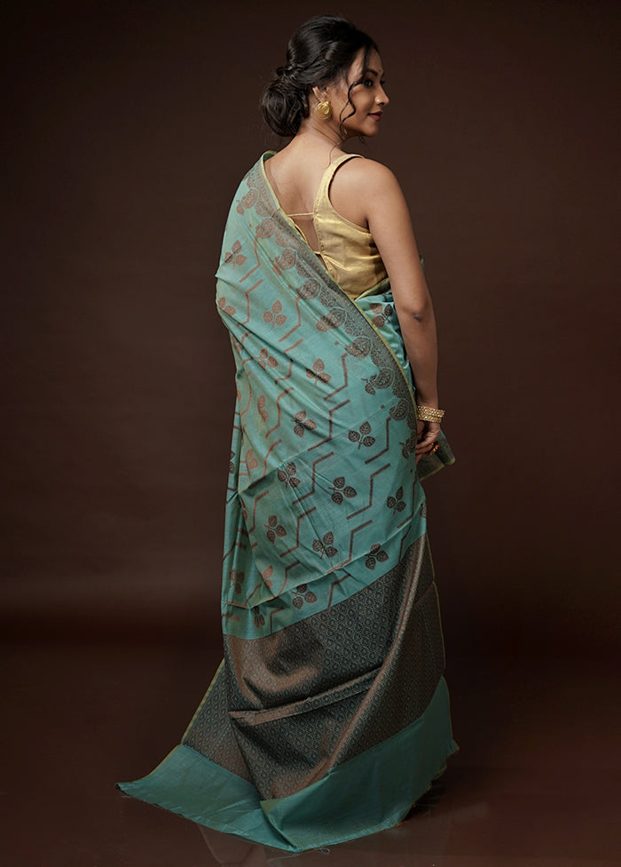 Green Cotton Saree With Blouse Piece - Indian Silk House Agencies