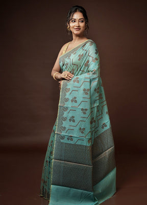 Green Cotton Saree With Blouse Piece - Indian Silk House Agencies