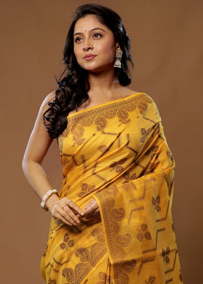 Yellow Cotton Saree With Blouse Piece - Indian Silk House Agencies