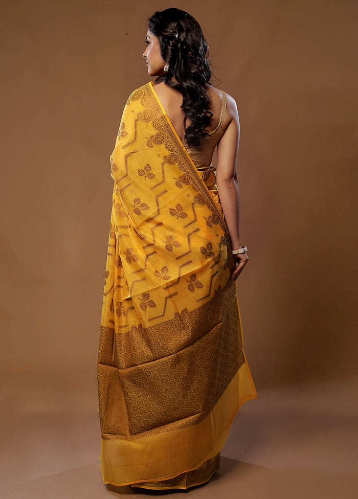 Yellow Cotton Saree With Blouse Piece - Indian Silk House Agencies