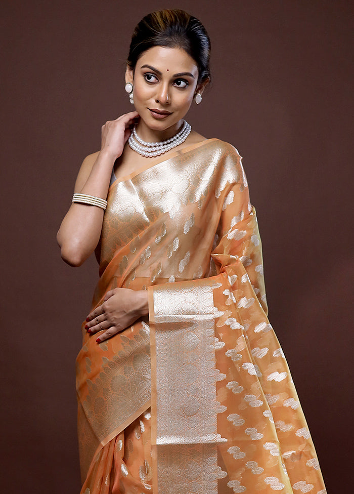 Orange Organza Saree With Blouse Piece