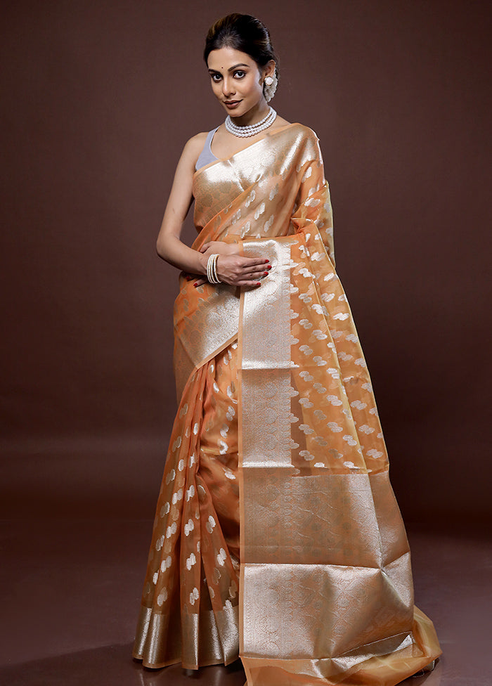 Orange Organza Saree With Blouse Piece