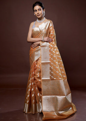 Orange Organza Saree With Blouse Piece