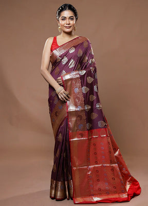 Maroon Kora Silk Saree With Blouse Piece - Indian Silk House Agencies