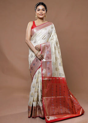 Cream Kora Silk Saree With Blouse Piece - Indian Silk House Agencies