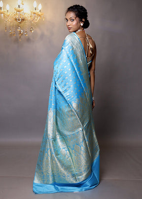 Blue Handloom Banarasi Pure Silk Saree With Blouse Piece