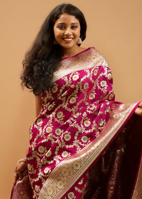 Purple Banarasi Silk Saree With Blouse Piece