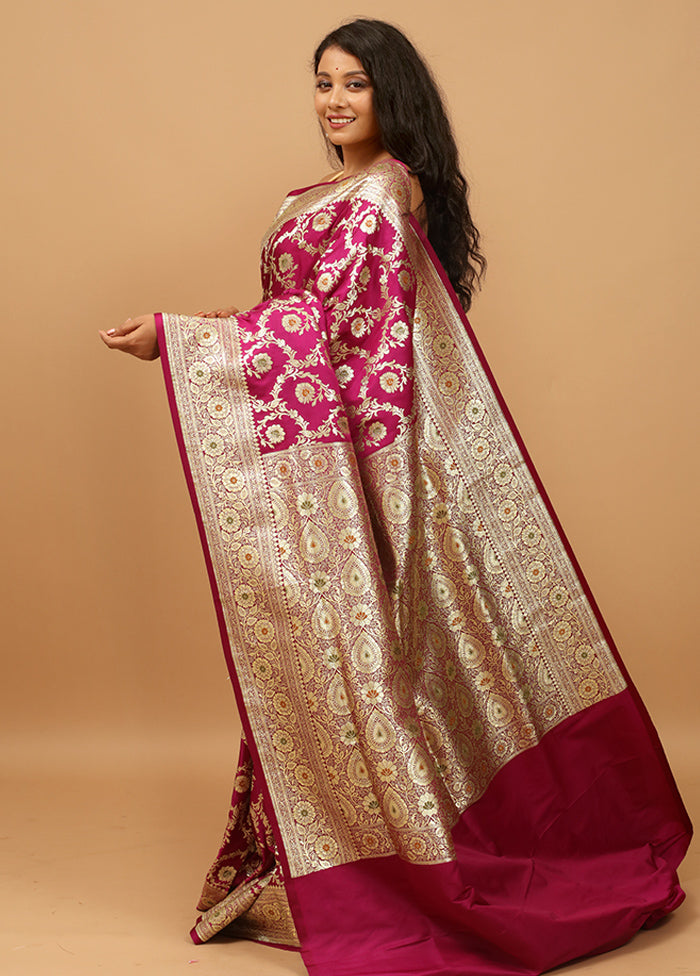 Purple Banarasi Silk Saree With Blouse Piece