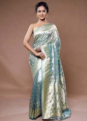 Blue Tissue Silk Saree With Blouse Piece - Indian Silk House Agencies