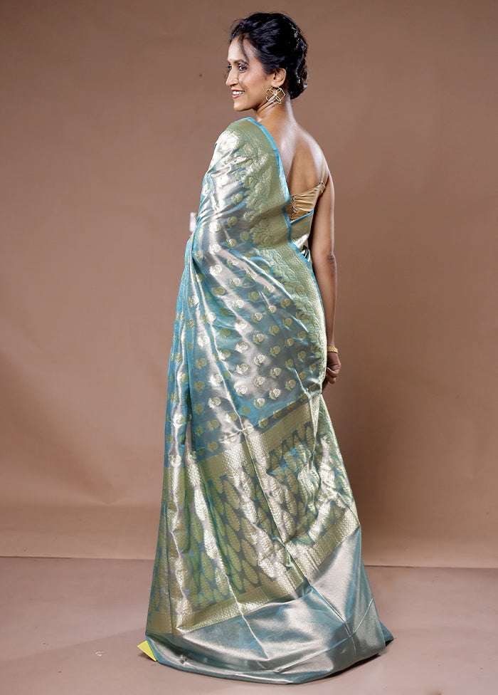 Blue Tissue Silk Saree With Blouse Piece - Indian Silk House Agencies