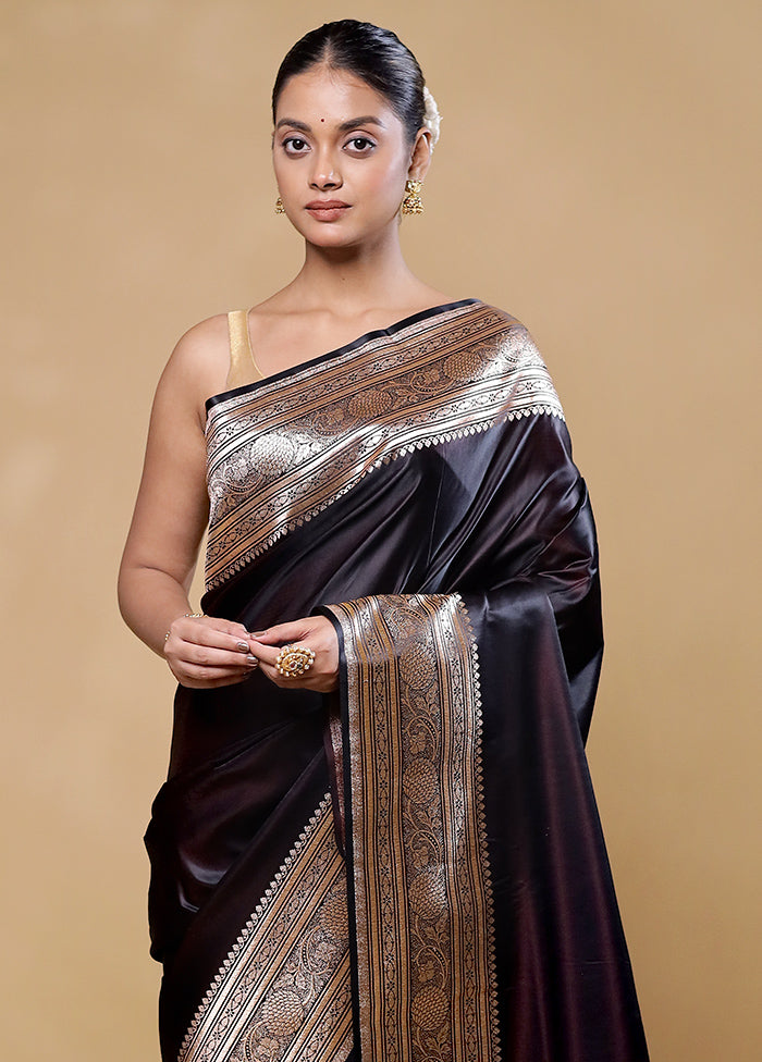 Black Banarasi Silk Saree With Blouse Piece