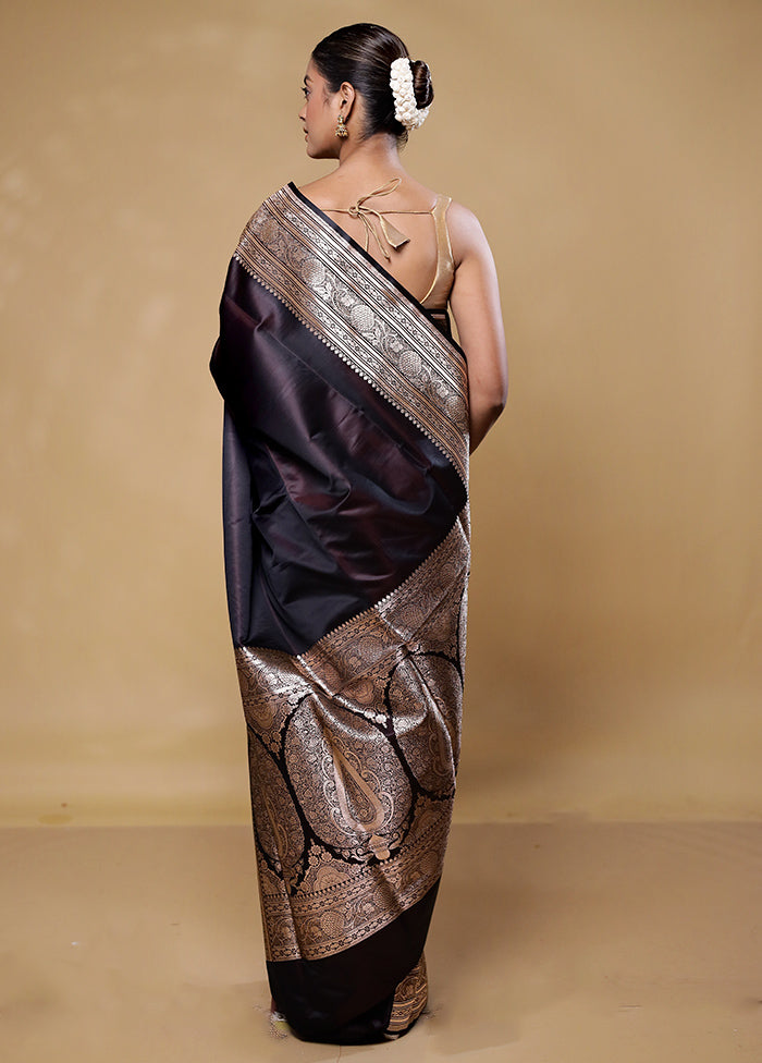 Black Banarasi Silk Saree With Blouse Piece