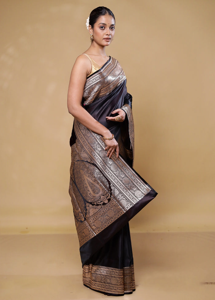 Black Banarasi Silk Saree With Blouse Piece