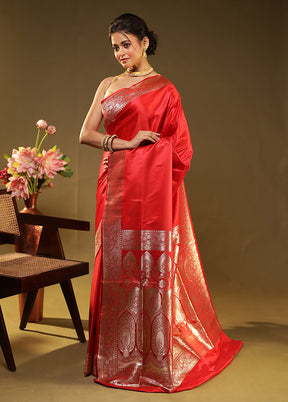 Red Banarasi Silk Saree With Blouse Piece