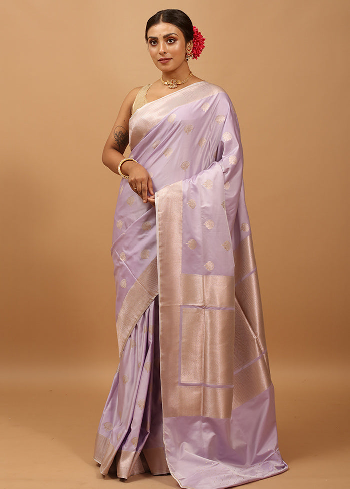 Purple Banarasi Silk Saree With Blouse Piece