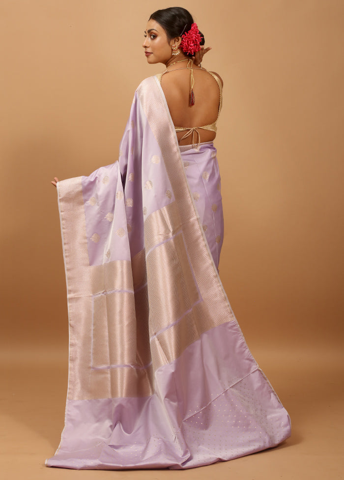 Purple Banarasi Silk Saree With Blouse Piece