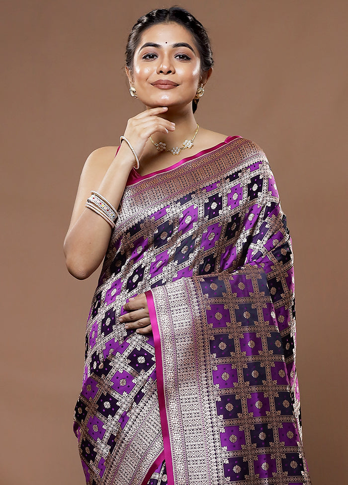 Purple Banarasi Silk Saree With Blouse Piece - Indian Silk House Agencies