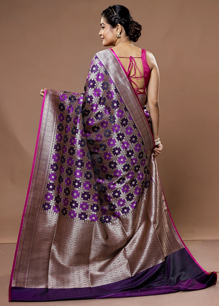 Purple Banarasi Silk Saree With Blouse Piece - Indian Silk House Agencies