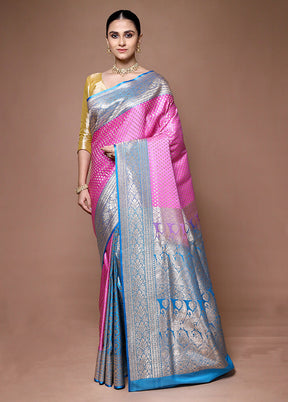 Pink Banarasi Silk Saree With Blouse Piece