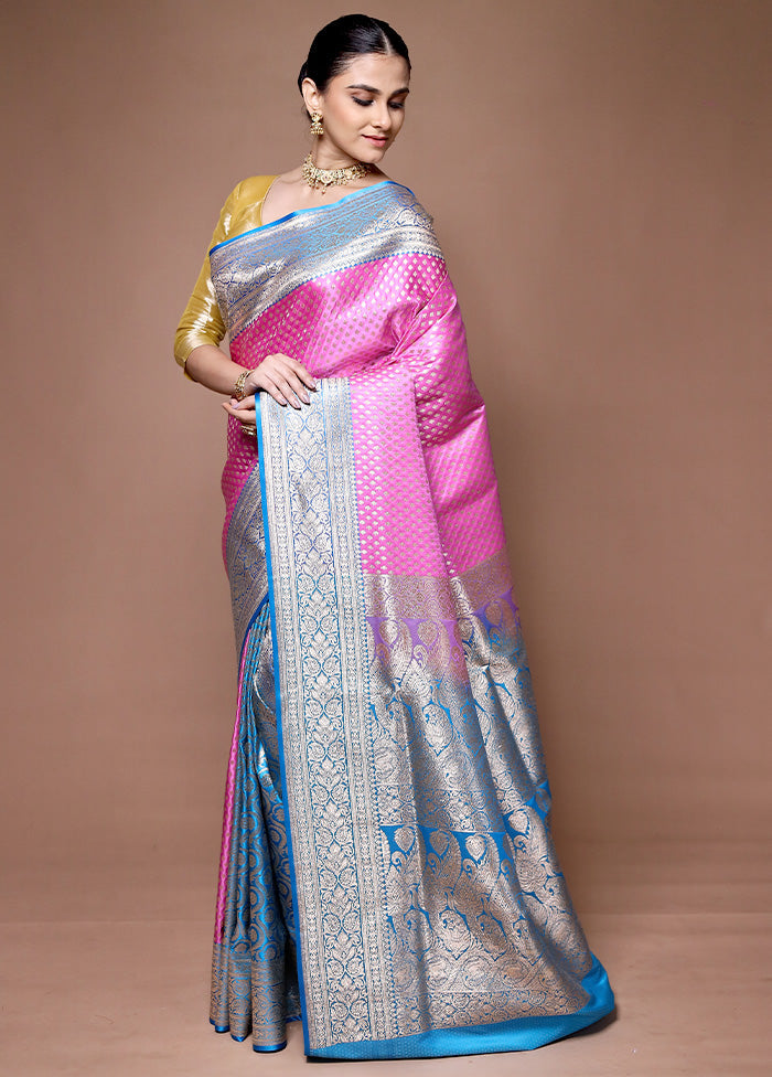 Pink Banarasi Silk Saree With Blouse Piece