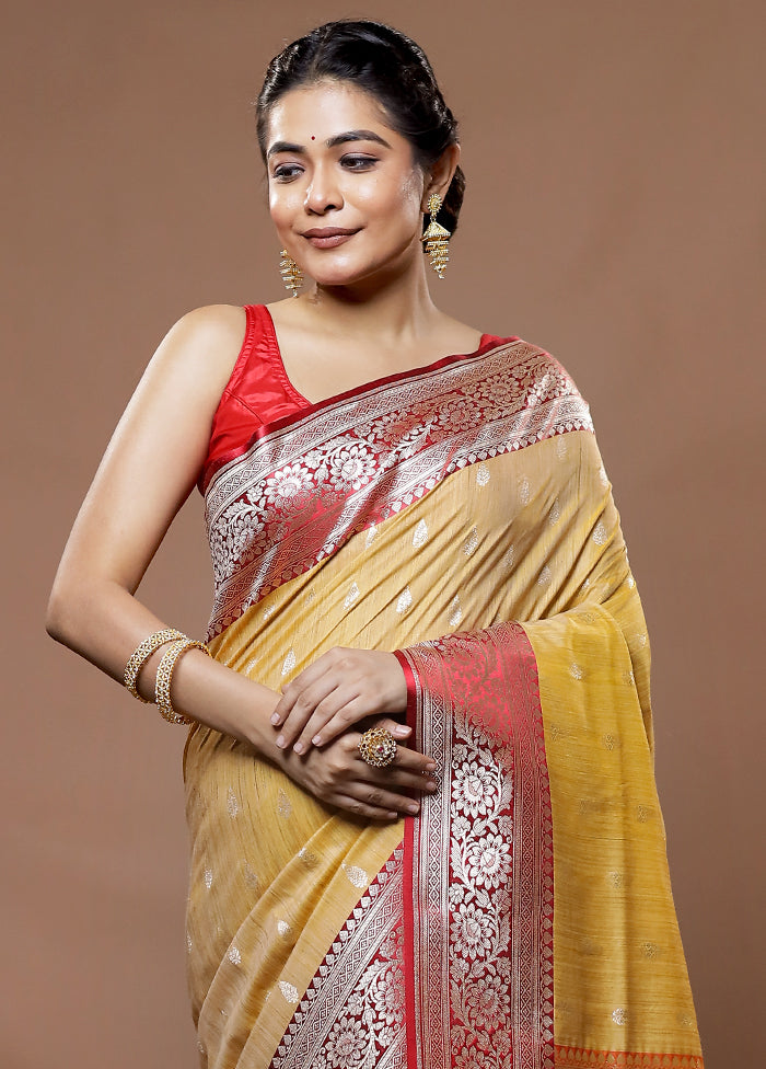 Cream Tussar Silk Saree With Blouse Piece - Indian Silk House Agencies