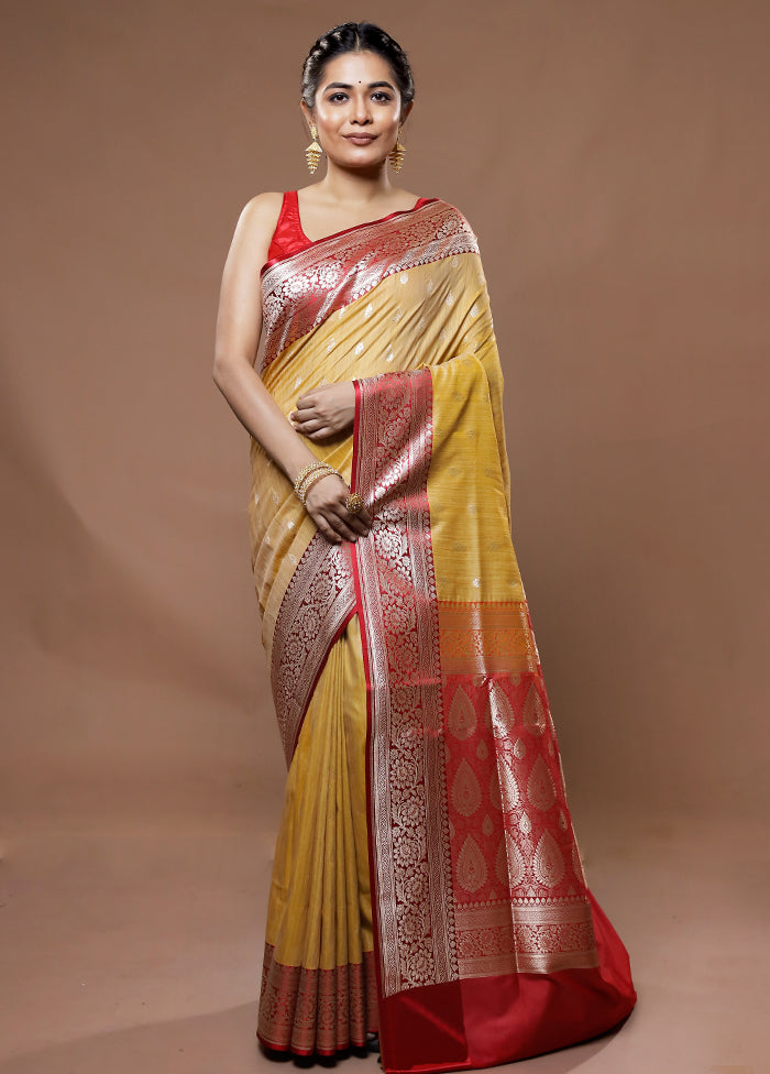 Cream Tussar Silk Saree With Blouse Piece - Indian Silk House Agencies