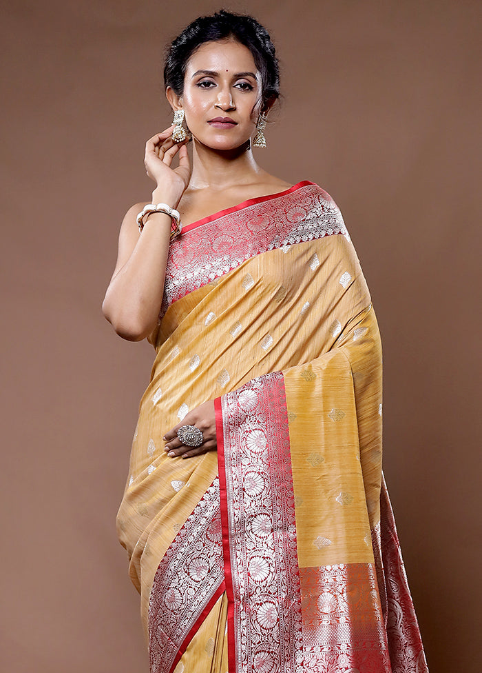 Cream Tussar Silk Saree With Blouse Piece - Indian Silk House Agencies