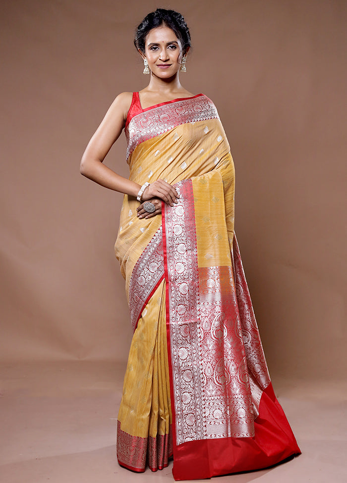 Cream Tussar Silk Saree With Blouse Piece - Indian Silk House Agencies