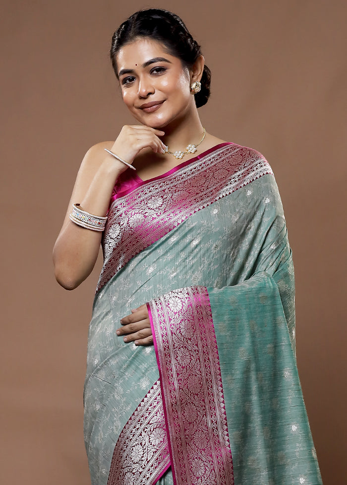 Green Tussar Silk Saree With Blouse Piece - Indian Silk House Agencies