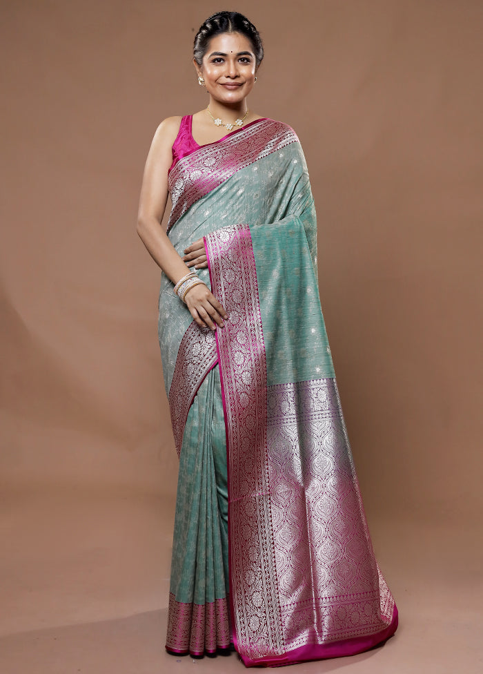 Green Tussar Silk Saree With Blouse Piece - Indian Silk House Agencies