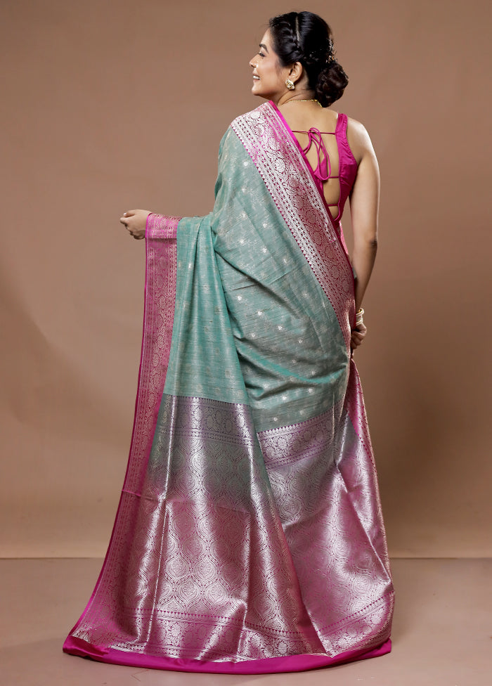 Green Tussar Silk Saree With Blouse Piece - Indian Silk House Agencies