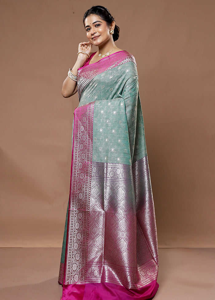 Green Tussar Silk Saree With Blouse Piece - Indian Silk House Agencies