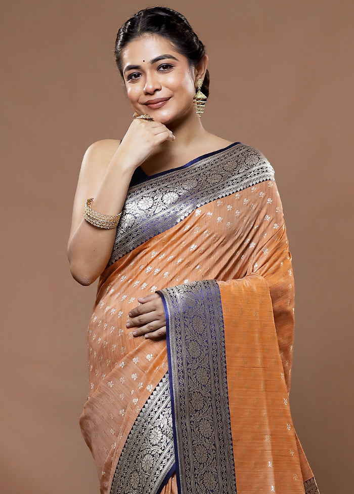 Rust Tussar Silk Saree With Blouse Piece - Indian Silk House Agencies