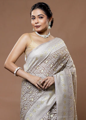 Grey Kora Silk Saree With Blouse Piece - Indian Silk House Agencies