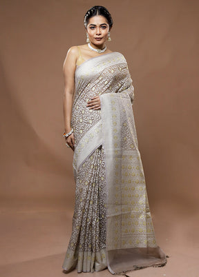 Grey Kora Silk Saree With Blouse Piece - Indian Silk House Agencies